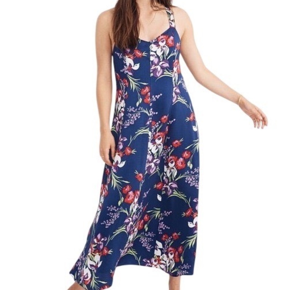 Madewell Women's Cami Maxi Dress Orchid Bouquet Blue Floral Size 6 Resortwear - Picture 1 of 15